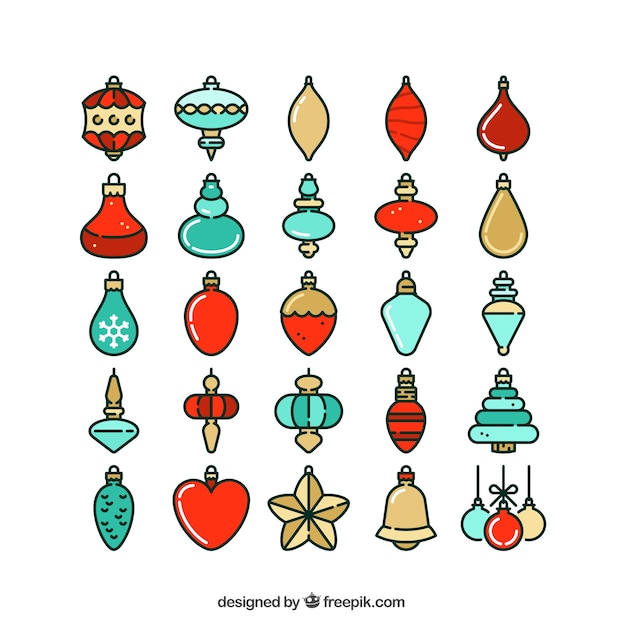 Download Variety of christmas baubles Vector | Free Download