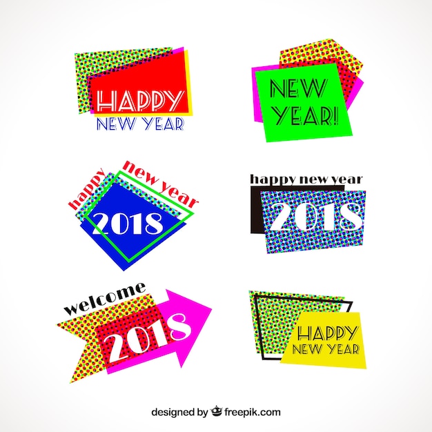 Variety of colorful retro new year stickers