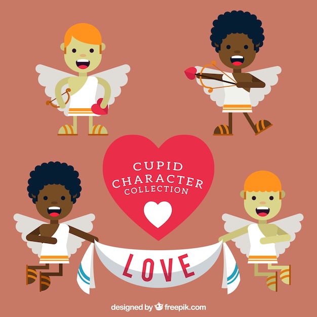 Variety of cute cupid characters in flat design Free Vector Variety of cute cupid characters in flat design Free Vector