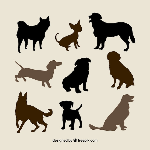 Variety of dog breeds silhouettes