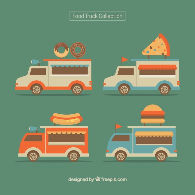 Variety of food trucks with retro style