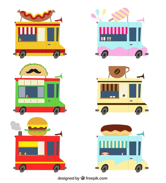 Variety of food trucks Free Vector