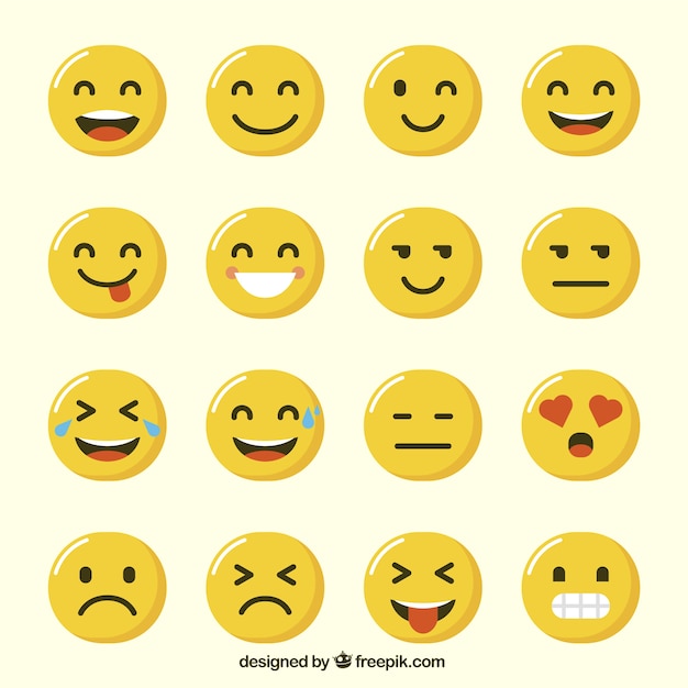 Variety of funny emoji in flat design