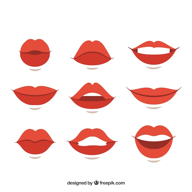 Variety Of Gestures With Female Lips Vector Free Download