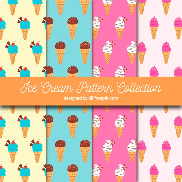 Variety of patterns with delicious ice cream\
cones