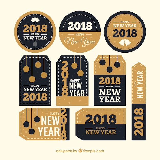 Variety of retro stickers for new year 2018
