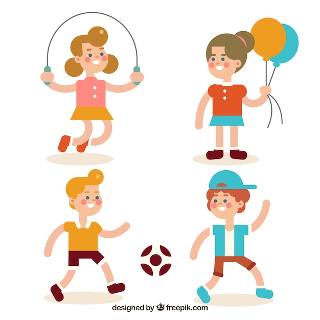 Variety of smiling kids playing Vector | Free Download