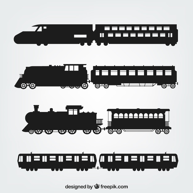 様々な列車のシルエット 無料のベクター