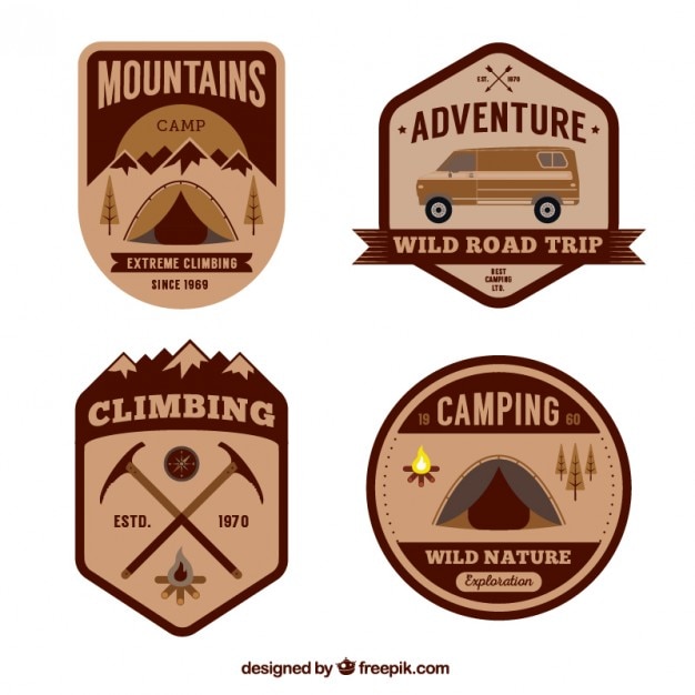 Variety of vintage adventure badges