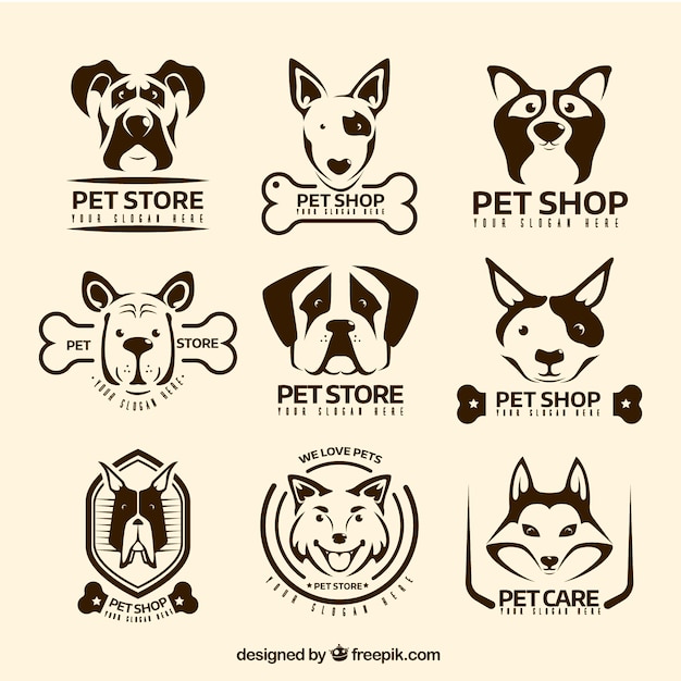 Variety of vintage logos with decorative\
dogs