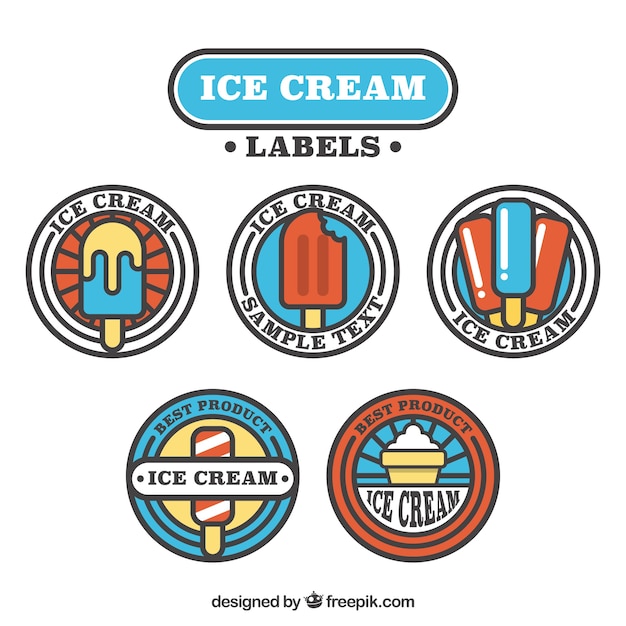 Variety of round ice cream stickers | Free Vector