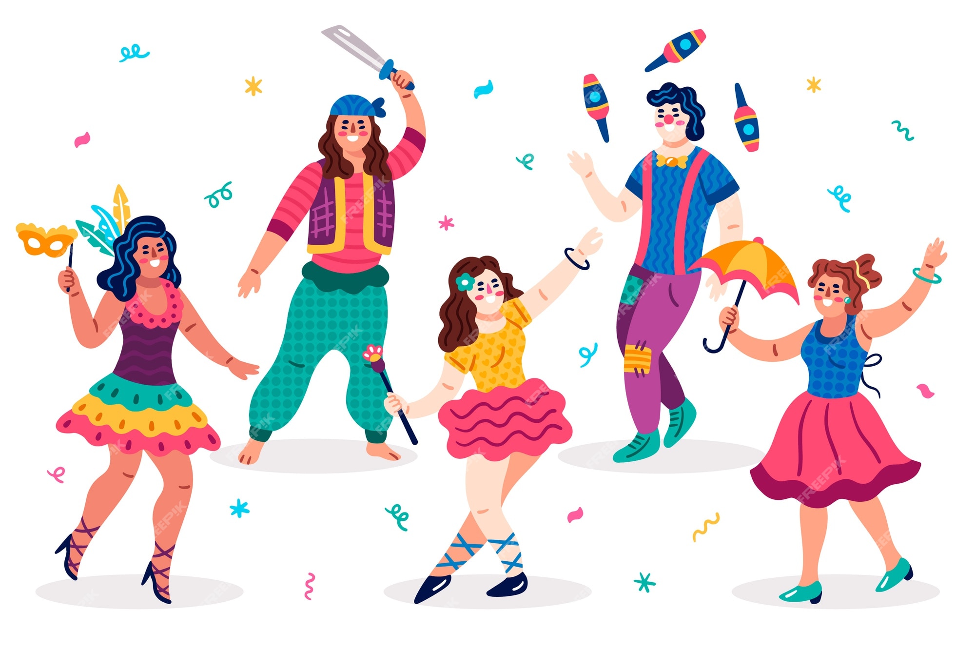 Free Vector | Variety of types of clothes carnival dancers