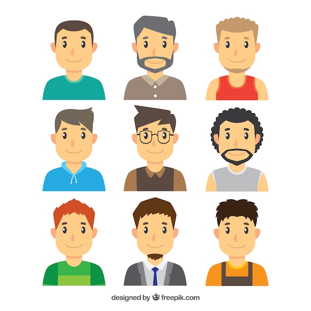 Variety of young men avatars | Free Vector