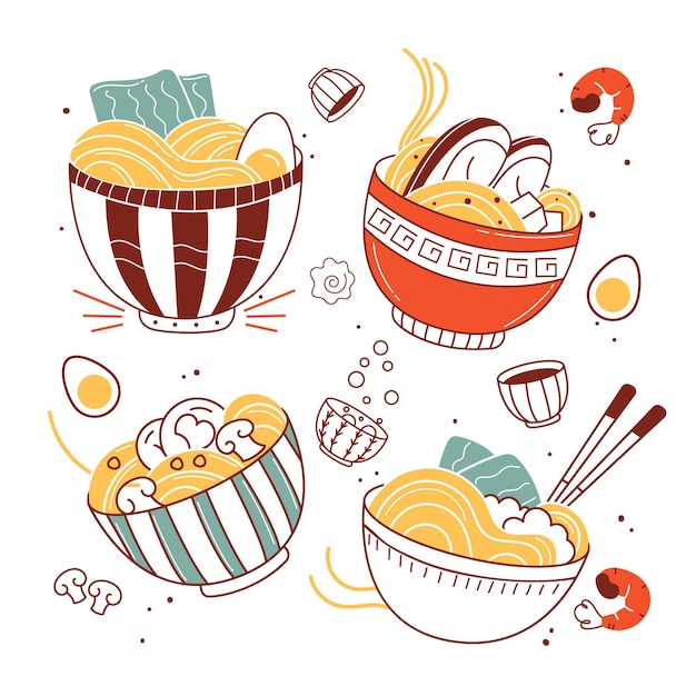 Free Vector | Various bowls filled with ramen food