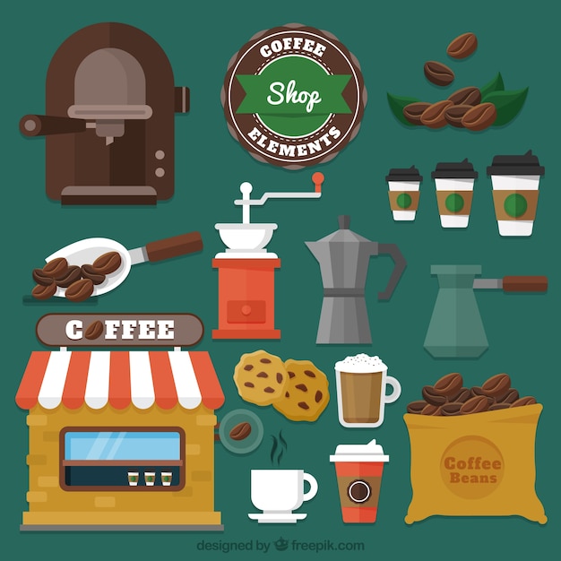 Download Free Download This Free Vector Various Cafe Elements In Flat Design Use our free logo maker to create a logo and build your brand. Put your logo on business cards, promotional products, or your website for brand visibility.