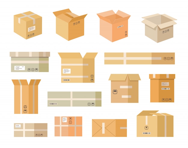 Free Vector | Various cardboard boxes flat icon set