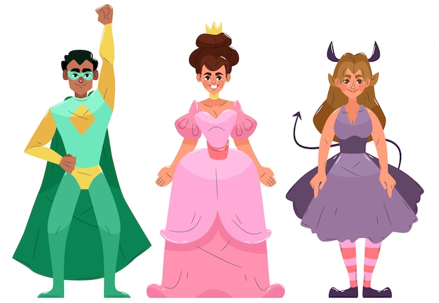 Free Vector | Various carnival characters wearing costumes hand drawn