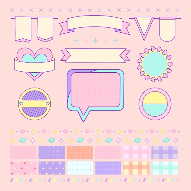 Various cute and girly design element vectors Free Vector