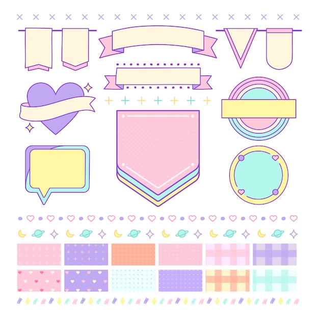 Various cute and girly design element vectors Free Vector