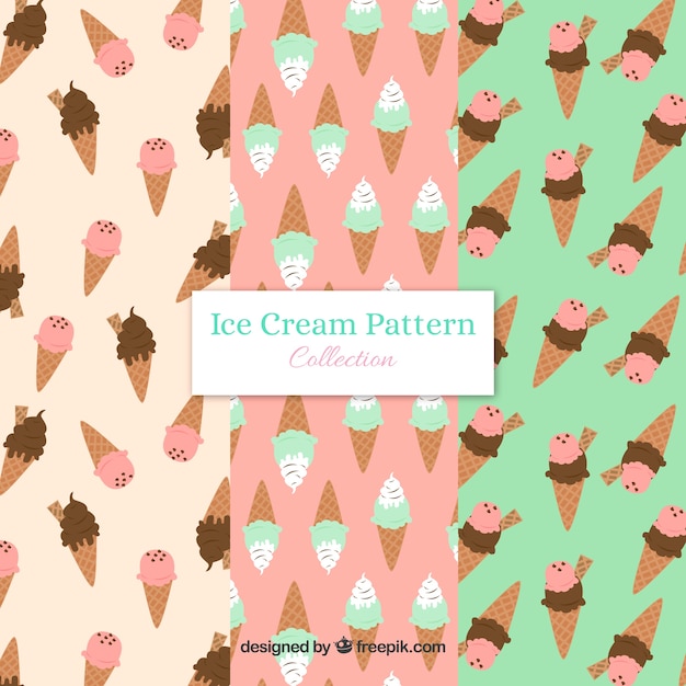 Various decorative patterns with flat ice cream\
cones