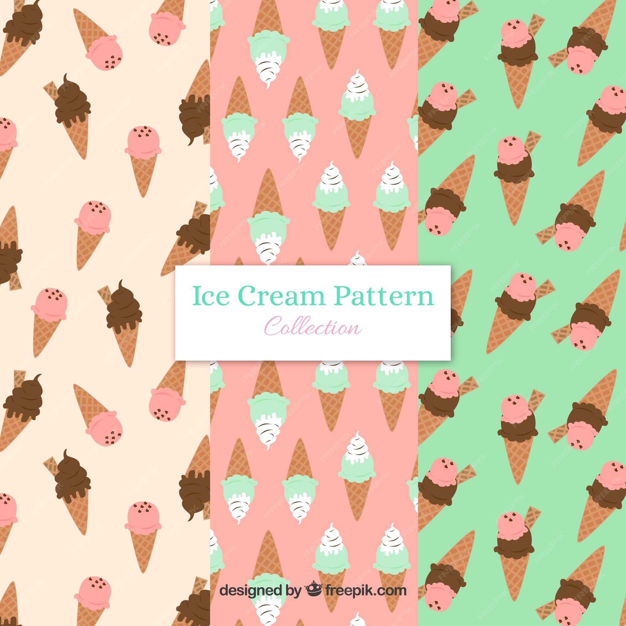 Free Vector | Various decorative patterns with flat ice cream cones