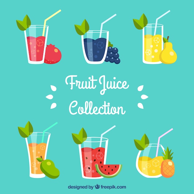 Various delicious fruit juices in flat\
design
