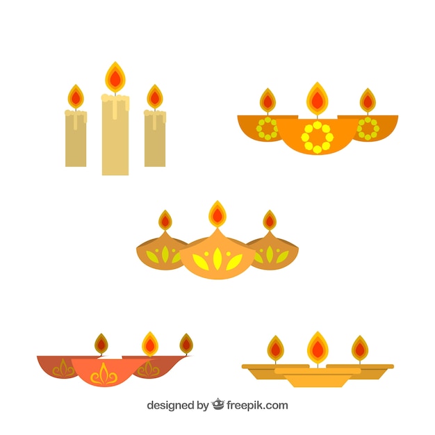 Free Vector Various diwali candles in flat design