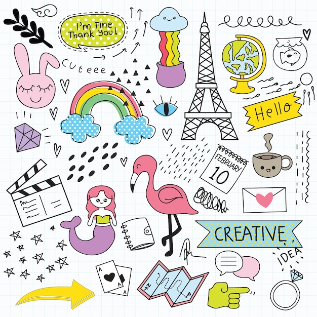 Various doodle set vector illustration Premium Vector