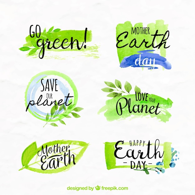 Various earth day watercolor stickers