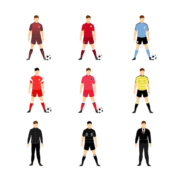 プレミアムベクター 様々なサッカーユニフォームワールドチームイラストセット