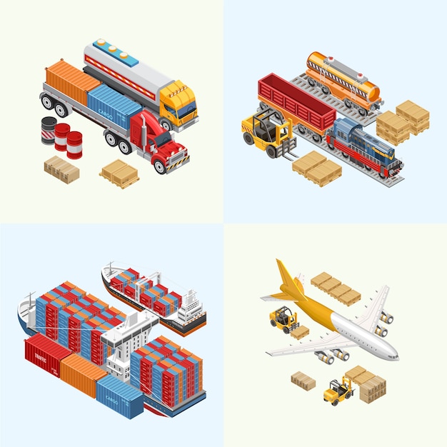 Various freight transport of delivery service Premium Vector