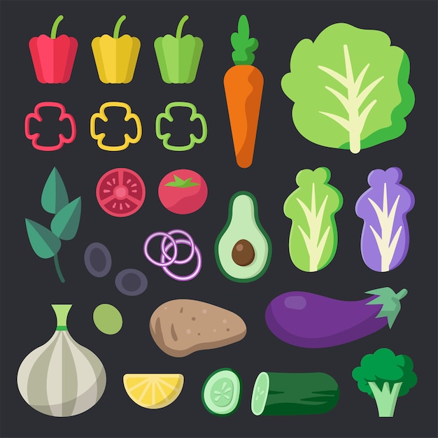 Various fresh organic vegetables vector pack Free Vector
