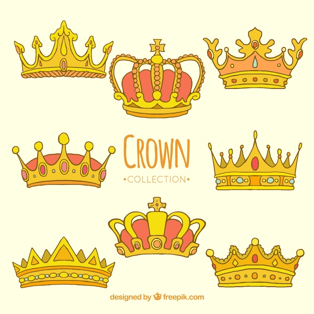 Various handdrawn golden crowns Vector Free Download