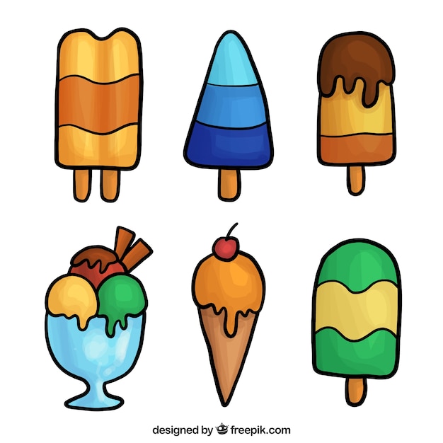 Various hand-drawn ice creams | Free Vector