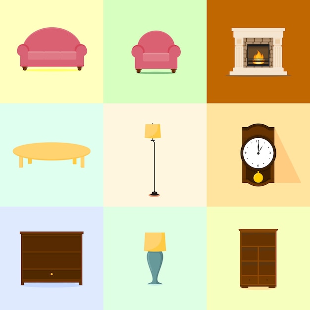 Premium Vector | Various home furniture flat color illustration set