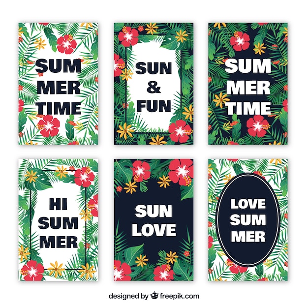 Various summer cards with flowers and
leaves