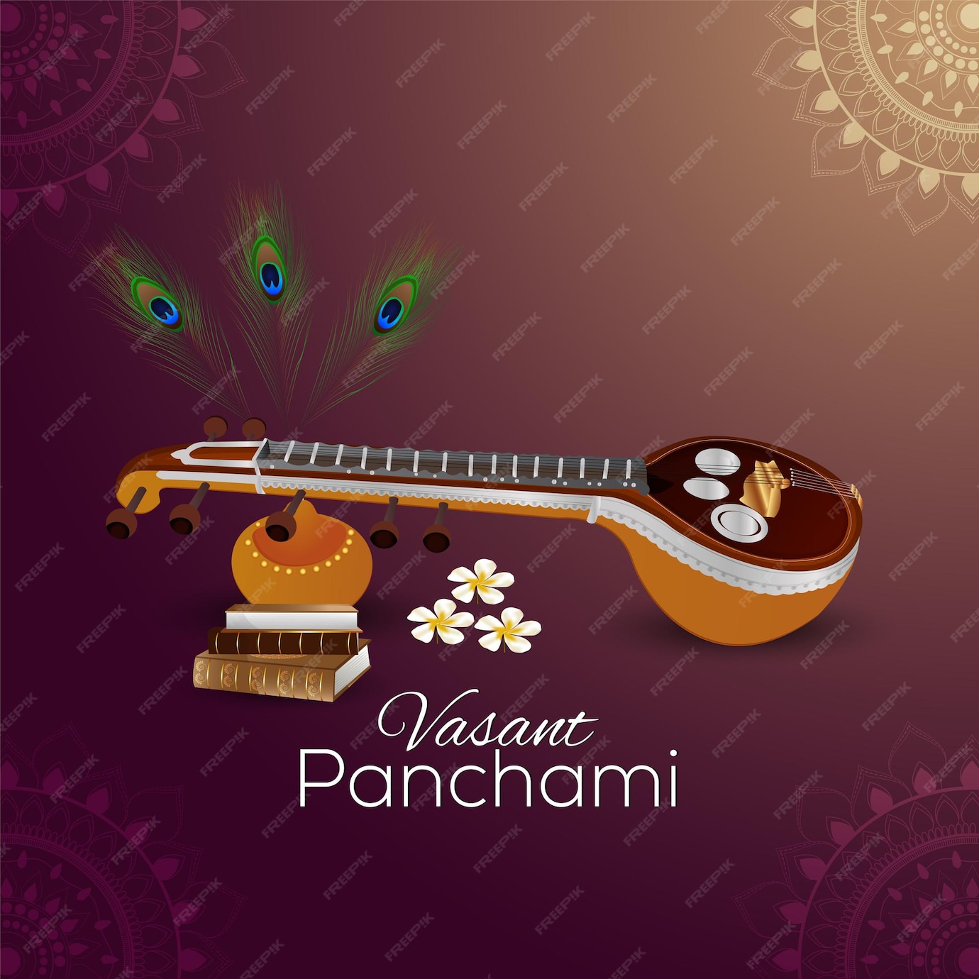 Premium Vector | Vasant panchami creative background with saraswati ...