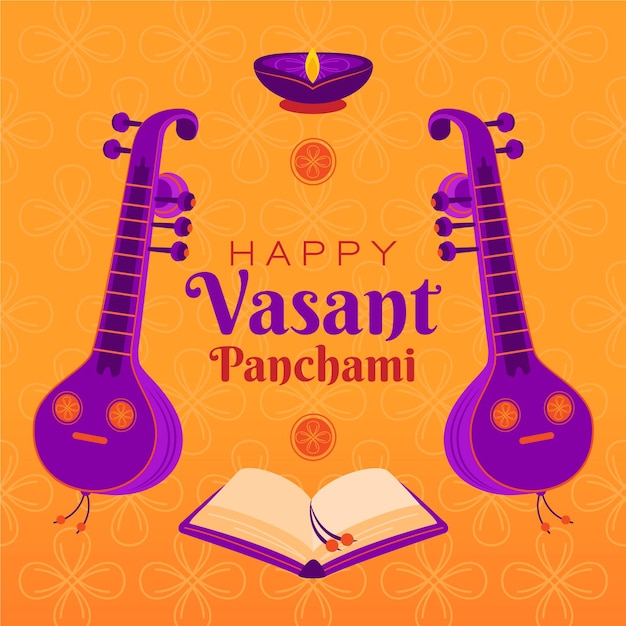 Free Vector | Vasant panchami illustration with veena