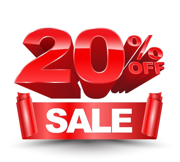 Premium Vector Vector 3d 20 Percent Off Red With Sale Red Ribbon