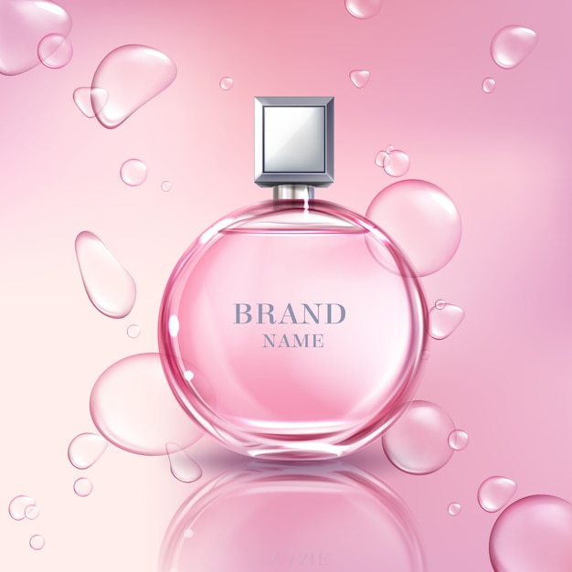 Vector 3d realistic poster, banner with perfume bottle Free Vector