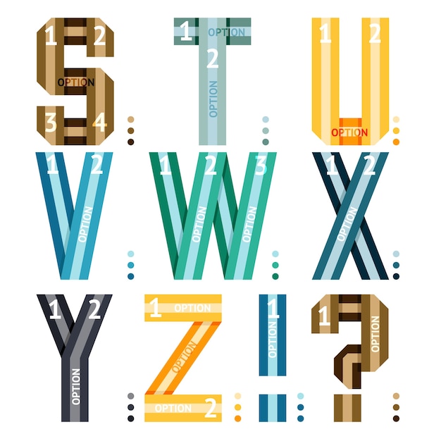 Free Vector Vector Alphabet Letters Of Ribbons And Lines With Number Options For Use In Infographics