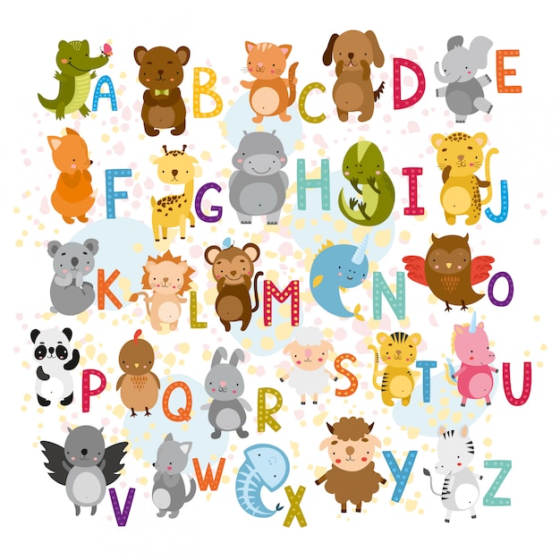 Vector alphabet with cute animals