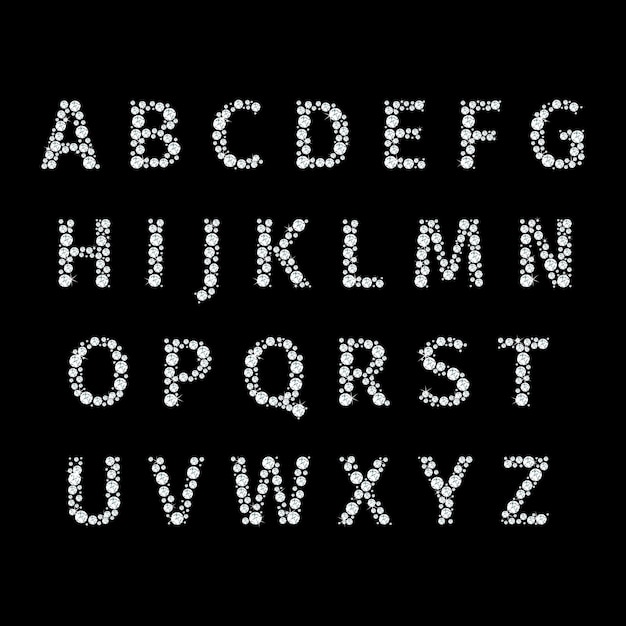 ひし形の文字でアルファベットをベクトルします 華麗な贅沢 ダイヤモンドクリスタル フォント文字 植字イラスト 無料のベクター