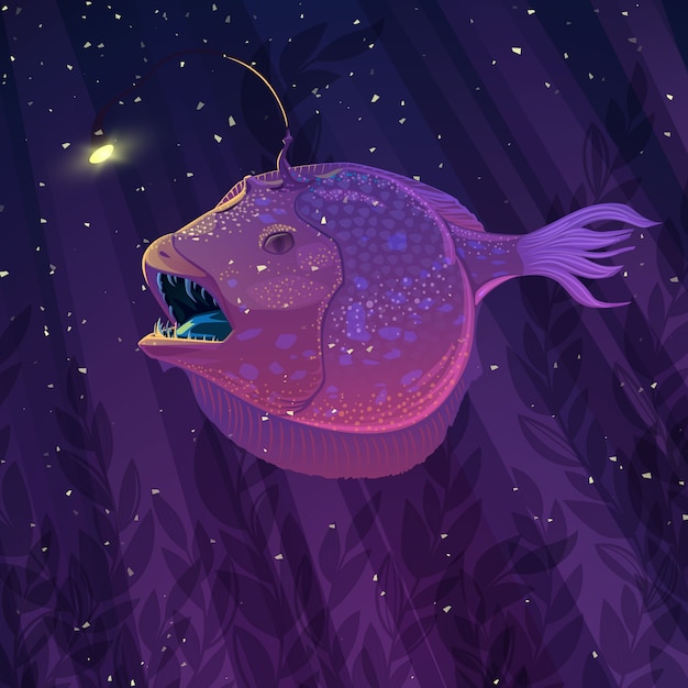 Download Vector angler fish in underwater scene | Premium Vector