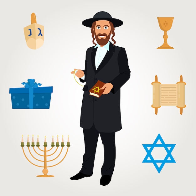 Premium Vector | Vector avatar of jew man with traditional headdress.