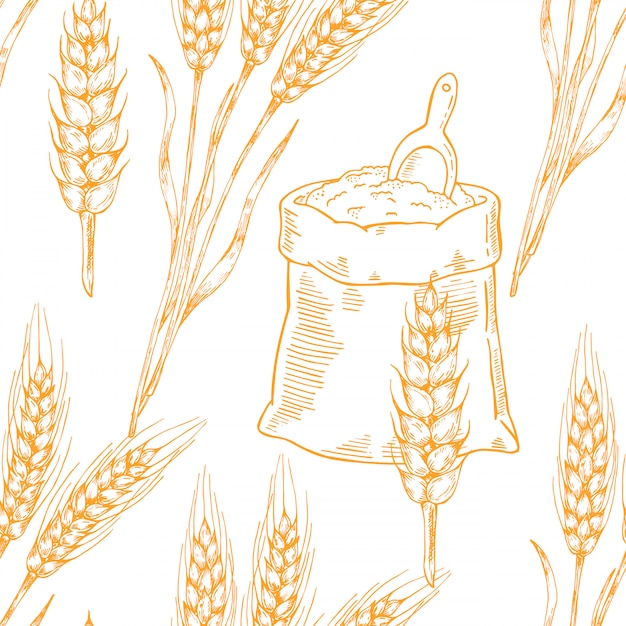Vector beer seamless pattern illustration ears of wheat. Premium Vector