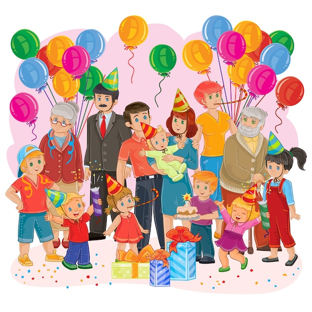 Vector big happy family together celebrate a birthday with ...