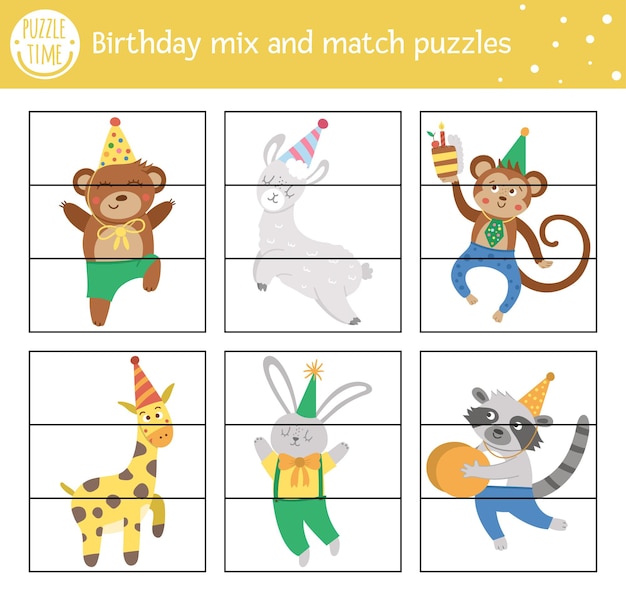 Premium Vector | Vector birthday mix and match puzzle with traditional ...