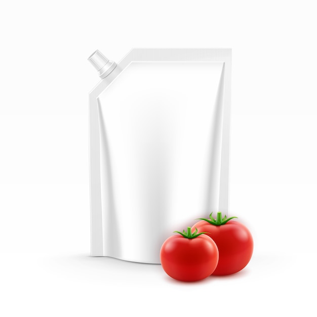 Download Premium Vector Vector Blank Plastic Stand Up Pack Or Pouch Foil With A Corner Lid Of Tomato Ketchup