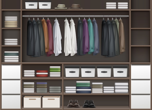 Vector Brown Cloakroom Closet With, Clothes Boxes For Shelves